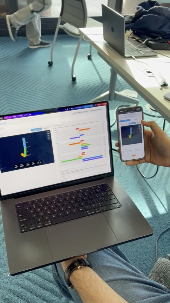 GaitGuard live dashboard on laptop and phone